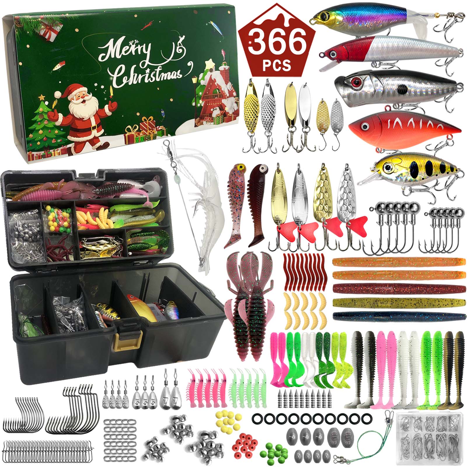 411/366/136/86Pcs of Christmas - Fishing Equipment Clearance ulasan dan harga
