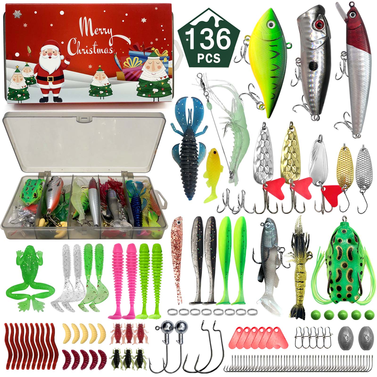 411/366/136/86Pcs of Christmas - Fishing Equipment Clearance ulasan dan harga