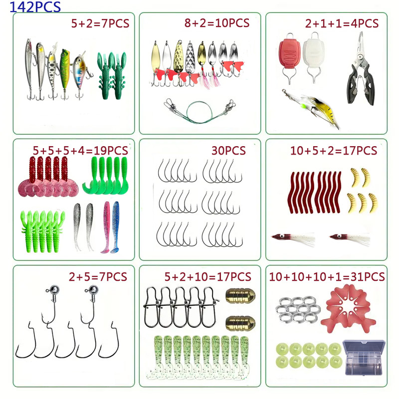 Fishing Lure Set 18/21/59/142p - Fishing Equipment Clearance ulasan dan harga