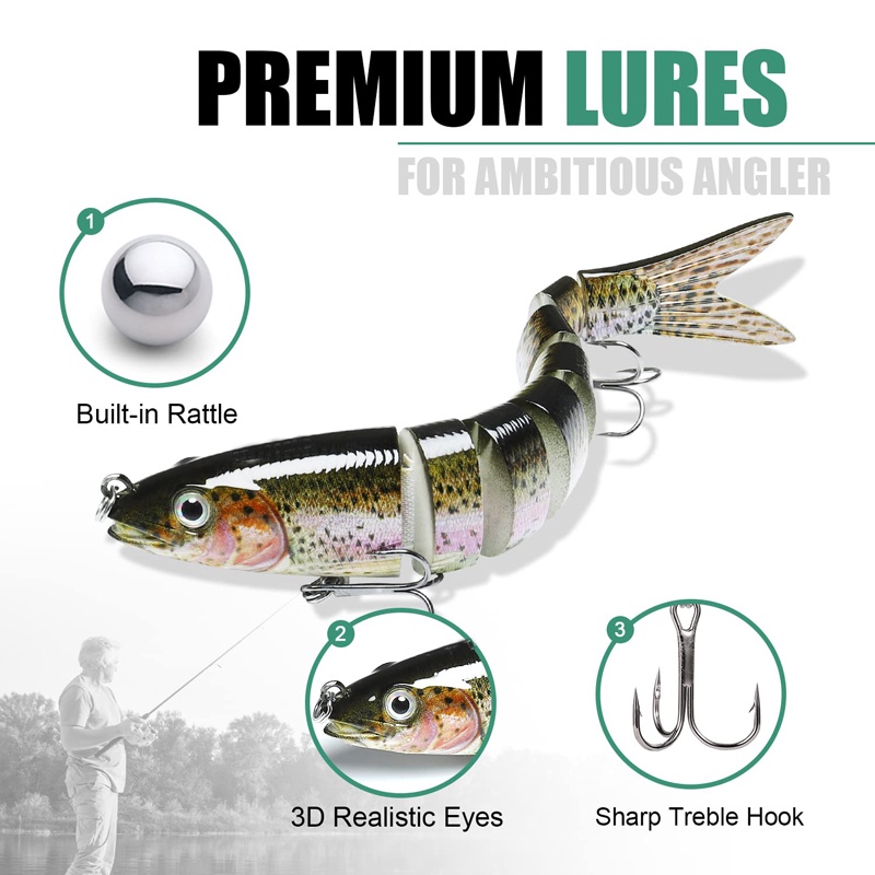 3pcs 8 Segment Fishing Lure Mu - Fishing Equipment Clearance ulasan dan harga