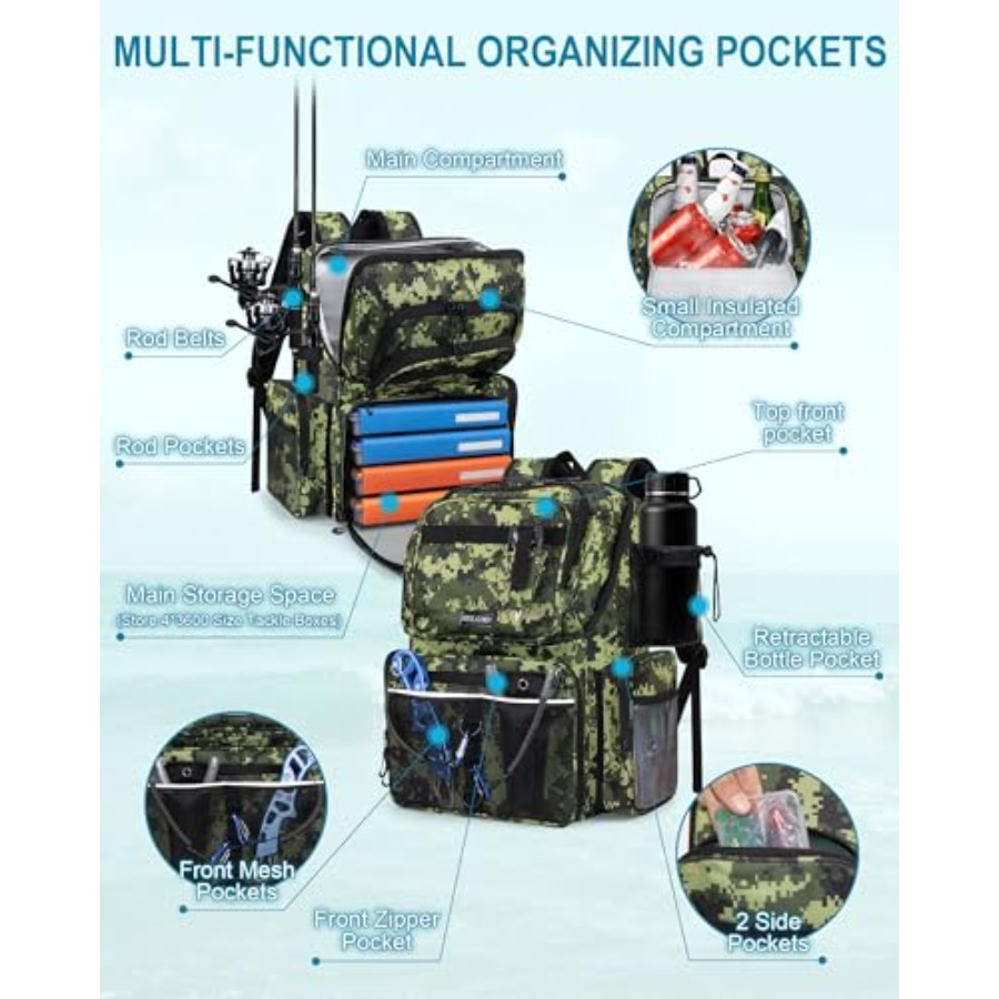 Fishing Backpack with Rod Hold - Fishing Equipment ulasan dan harga